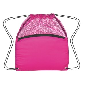 Mesh / Polyester Sports Pack Zippered Pocket Drawstring Bags